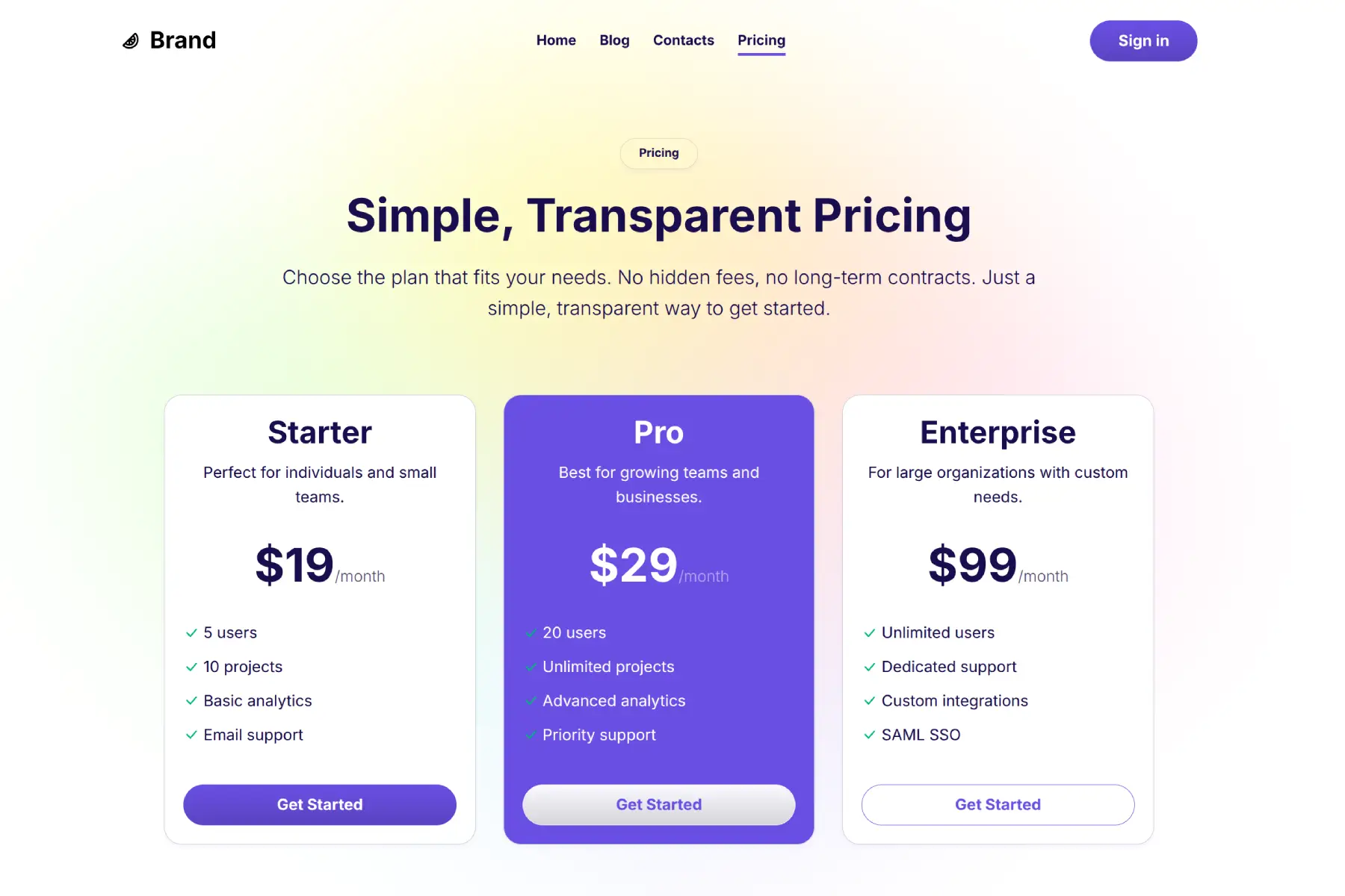 Pricing Page