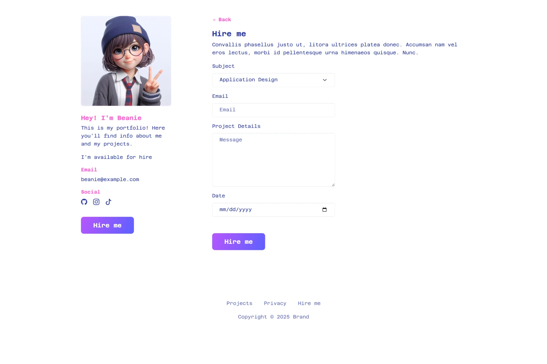 Hire Me Page