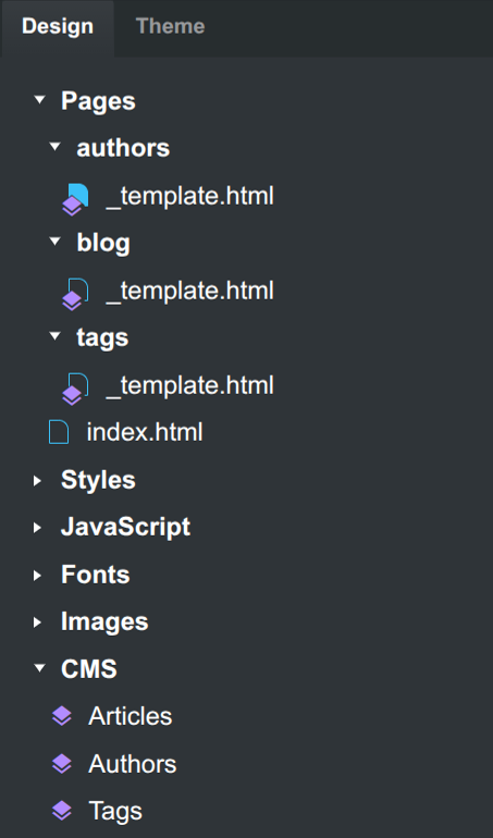 CMS in the Design panel