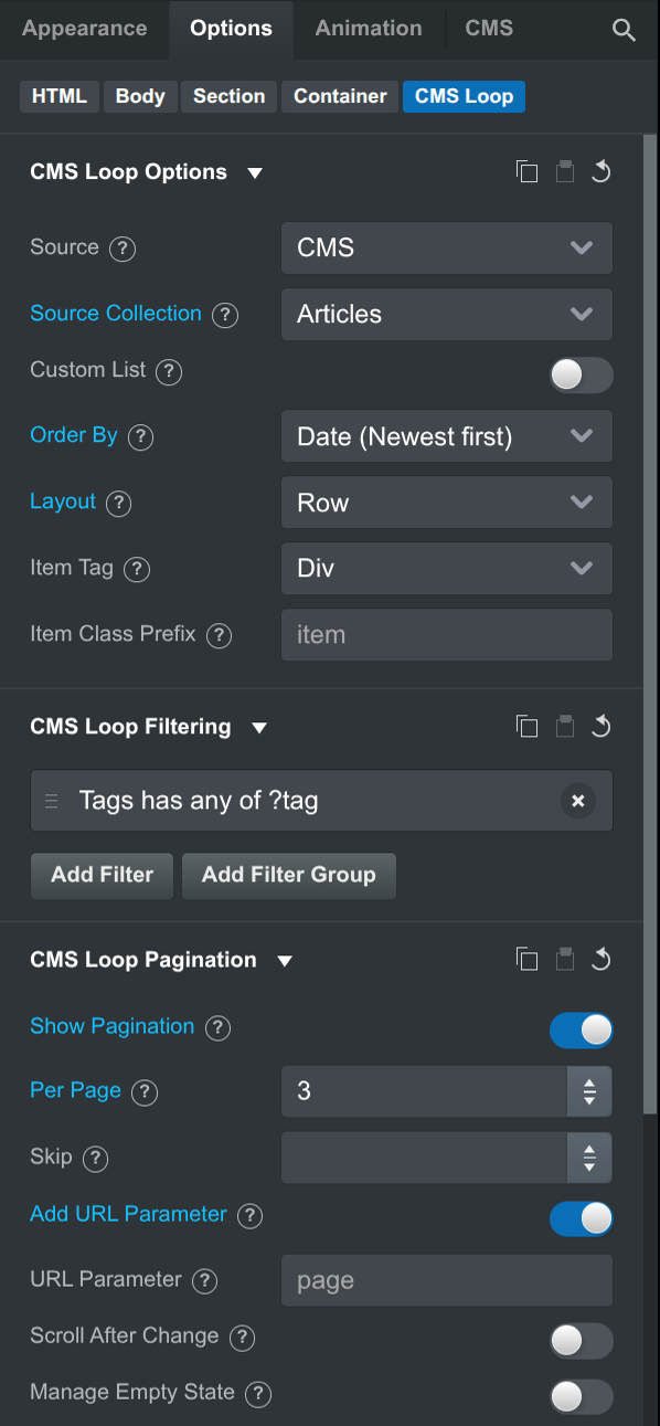CMS Loop Options