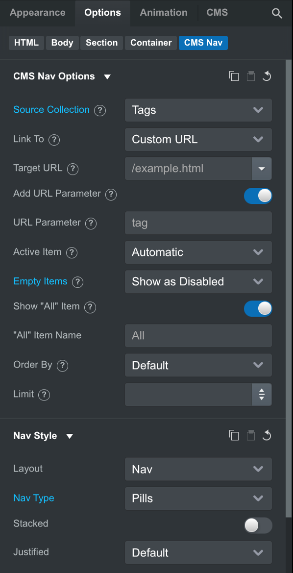 CMS Nav Options