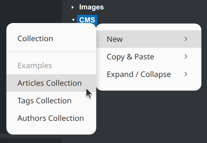 New Collection Menu