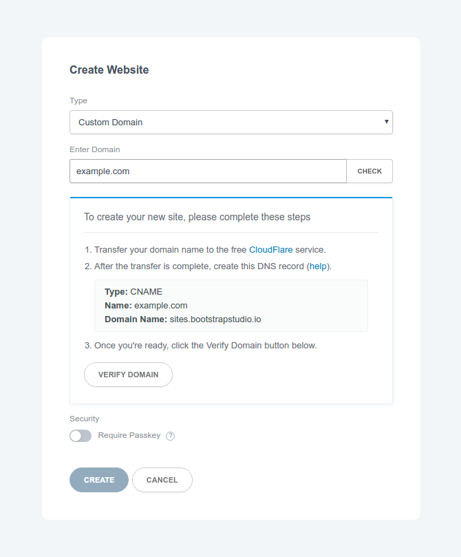 Custom Domain Dialog