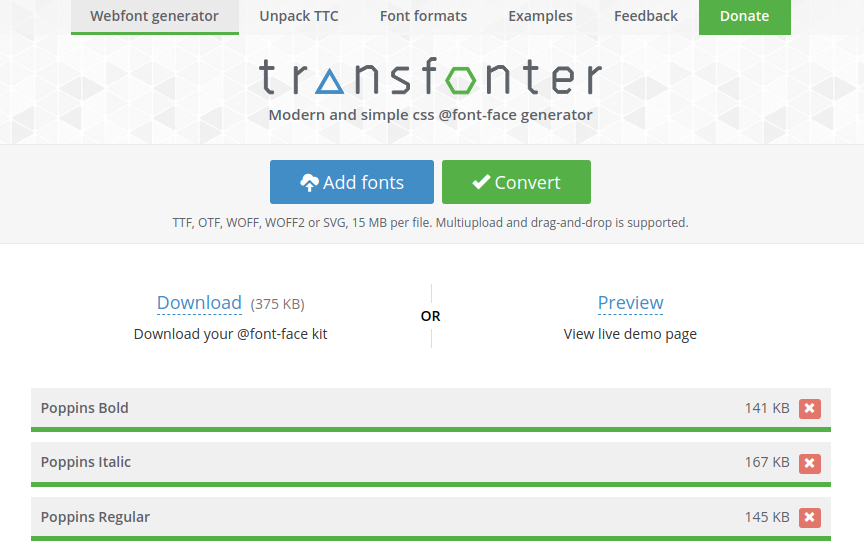 Transformer die weblettertype converteert